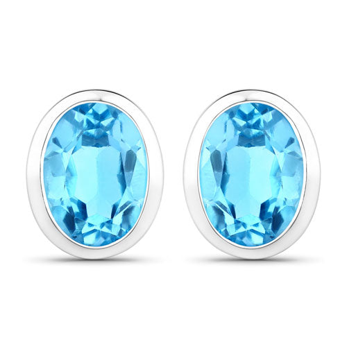 4.00 Carat Genuine Swiss Blue Topaz Sterling Silver Earrings