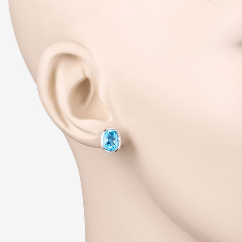 4.00 Carat Genuine Swiss Blue Topaz Sterling Silver Earrings