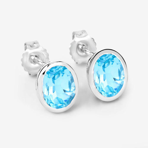 4.00 Carat Genuine Swiss Blue Topaz Sterling Silver Earrings