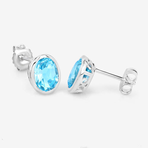 4.00 Carat Genuine Swiss Blue Topaz Sterling Silver Earrings