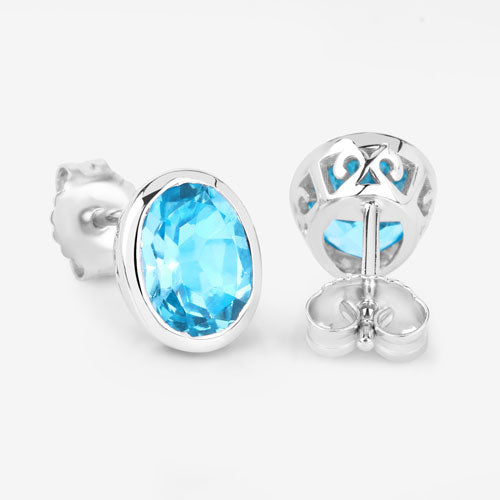 4.00 Carat Genuine Swiss Blue Topaz Sterling Silver Earrings