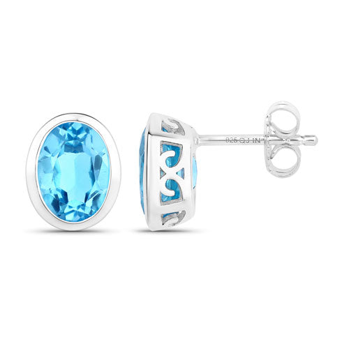 4.00 Carat Genuine Swiss Blue Topaz Sterling Silver Earrings