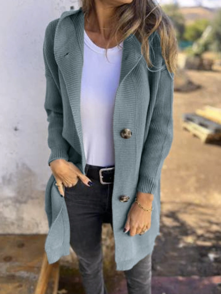 Mid-Length Light Gray Sweater Cardigan for Women