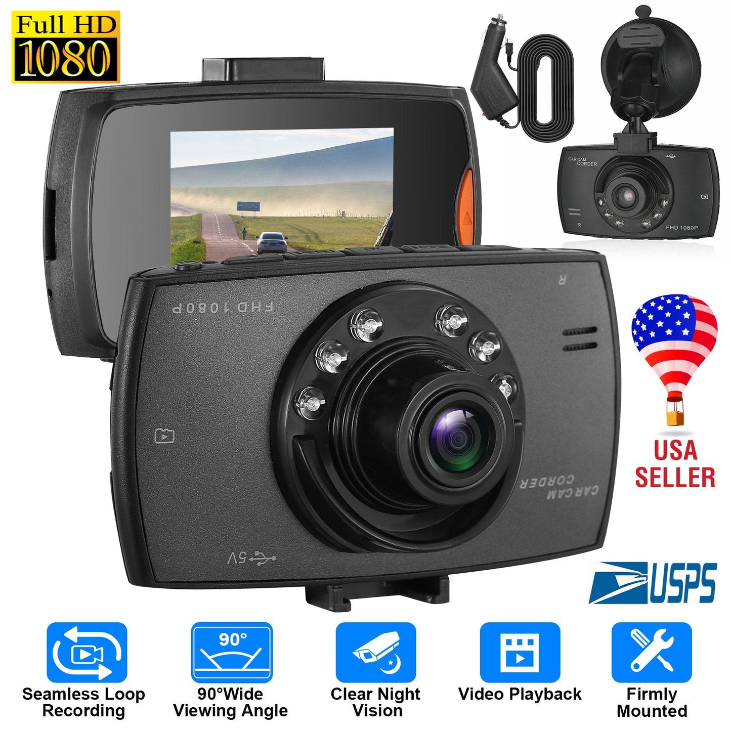 1080P Car DVR Dash Cam with Night Vision and Loop Recording