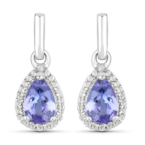 0.85 Carat Genuine Tanzanite and White Topaz Earrings