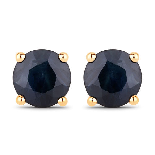 Boucles d'oreilles en saphir bleu véritable de 1,70 carat en or jaune 10K