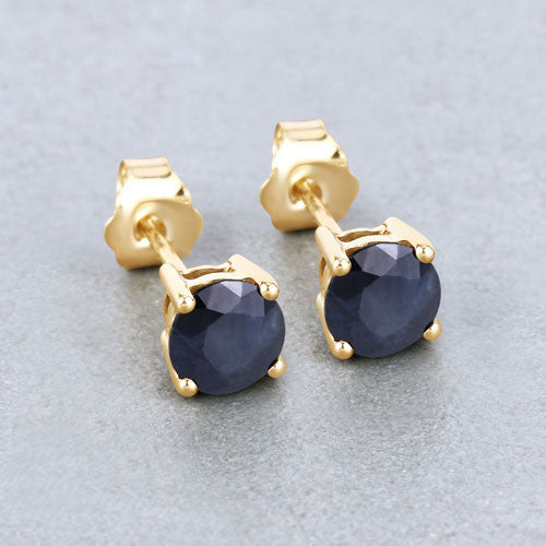 Boucles d'oreilles en saphir bleu véritable de 1,70 carat en or jaune 10K