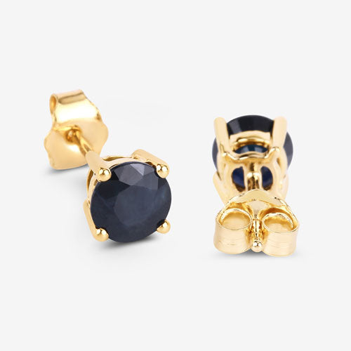 Boucles d'oreilles en saphir bleu véritable de 1,70 carat en or jaune 10K