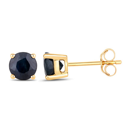 Boucles d'oreilles en saphir bleu véritable de 1,70 carat en or jaune 10K