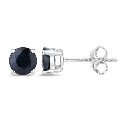 Pendientes de zafiro azul genuino de 1.70 quilates en oro blanco de 14 quilates