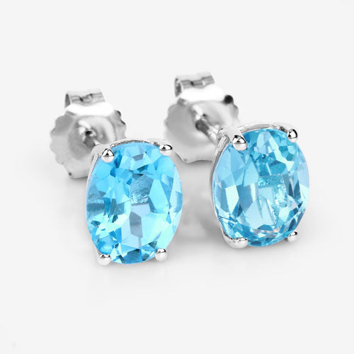 4.00 Carat Genuine Swiss Blue Topaz Sterling Silver Earrings