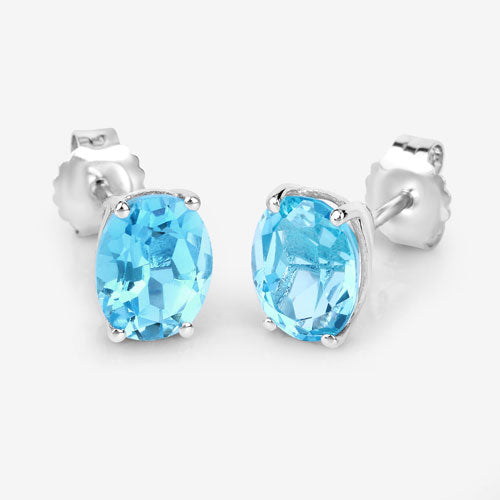 4.00 Carat Genuine Swiss Blue Topaz Sterling Silver Earrings