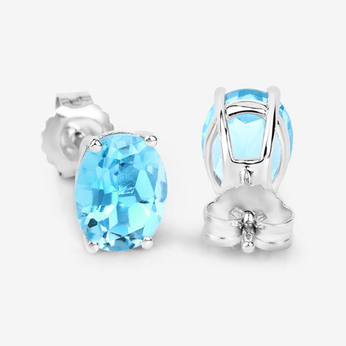 4.00 Carat Genuine Swiss Blue Topaz Sterling Silver Earrings