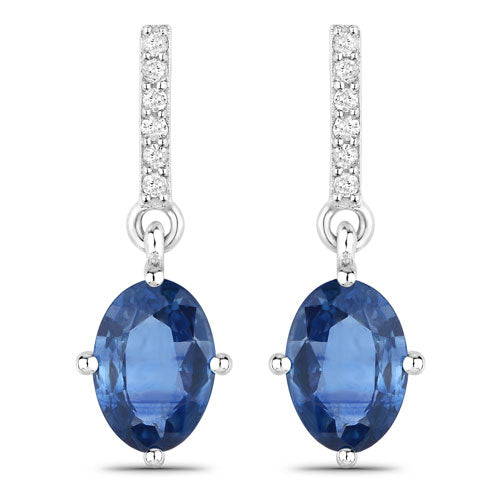 1.95 Carat Genuine Blue Sapphire and Diamond 14K White Gold Earrings