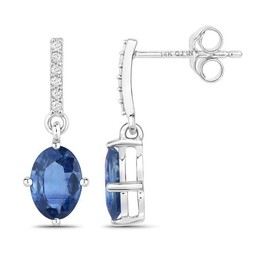 1.95 Carat Genuine Blue Sapphire and Diamond 14K White Gold Earrings