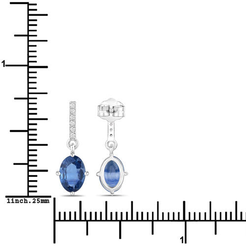 1.95 Carat Genuine Blue Sapphire and Diamond 14K White Gold Earrings