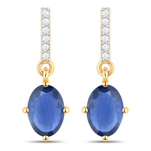 1.95 Carat Blue Sapphire and Diamond 14K Yellow Gold Earrings
