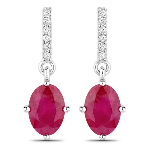 Pendientes de Rubí y Diamante Blanco de 1.75 Quilates en Oro Blanco de 14K