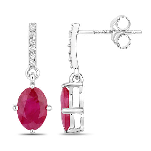 Pendientes de Rubí y Diamante Blanco de 1.75 Quilates en Oro Blanco de 14K