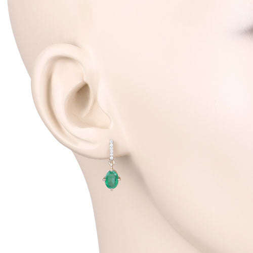 Boucles d'oreilles en or jaune 10K avec émeraude zambienne et diamant de 1,49 carat