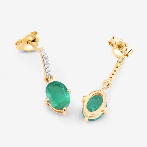 Boucles d'oreilles en or jaune 10K avec émeraude zambienne et diamant de 1,49 carat