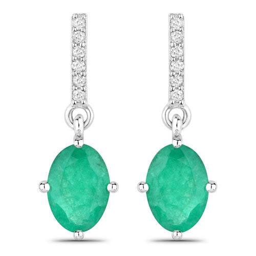 Pendientes de Esmeralda Zambiana y Diamante Blanco de 1.49 Quilates