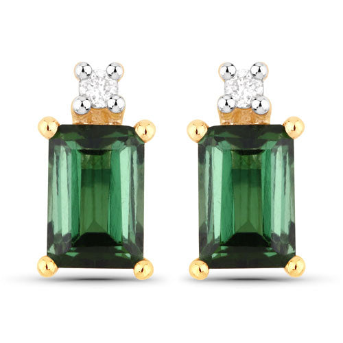 Pendientes de 14K de Oro con Turmalina Verde y Diamantes de 1.24 Quilates