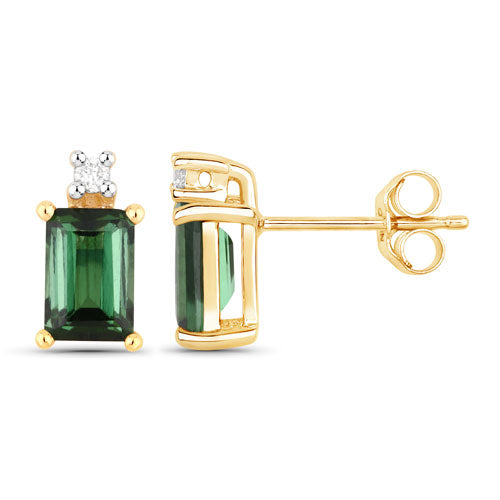 Pendientes de 14K de Oro con Turmalina Verde y Diamantes de 1.24 Quilates