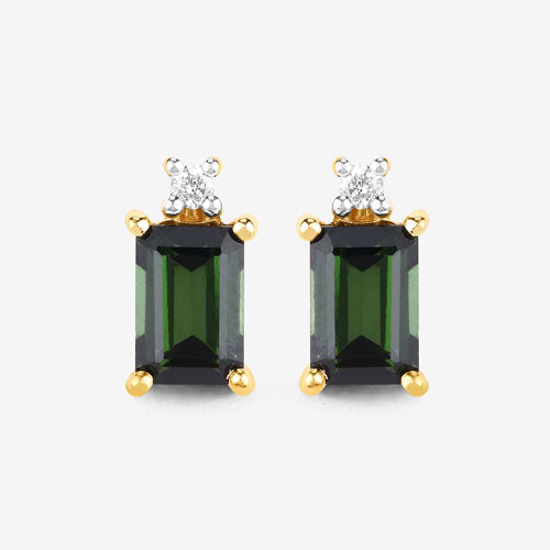 Pendientes de 14K de Oro con Turmalina Verde y Diamantes de 1.24 Quilates