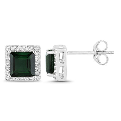 1.55 Carat Genuine Green Tourmaline and White Diamond Earrings