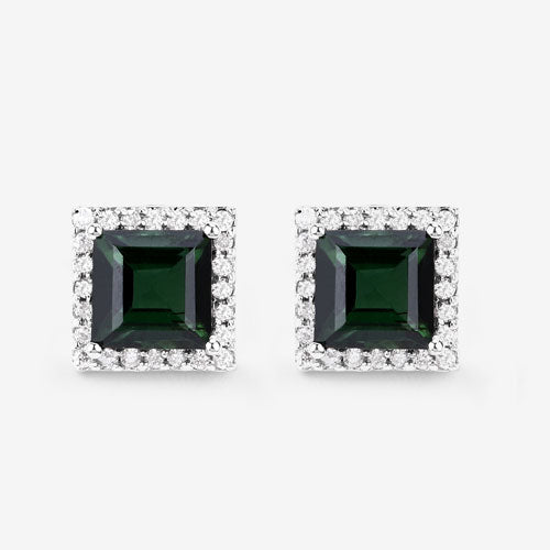 1.55 Carat Genuine Green Tourmaline and White Diamond Earrings