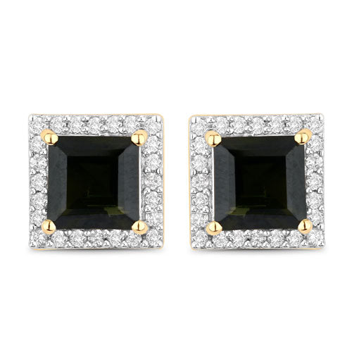1.55 Carat Genuine Green Tourmaline and White Diamond Earrings