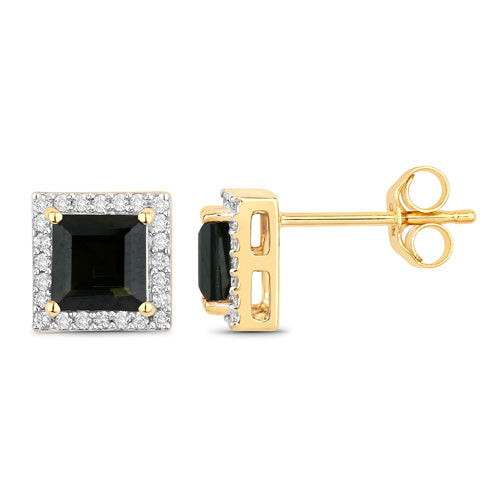 1.55 Carat Genuine Green Tourmaline and White Diamond Earrings