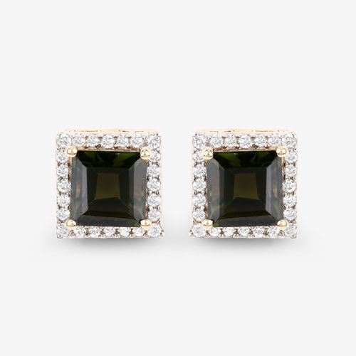 1.55 Carat Genuine Green Tourmaline and White Diamond Earrings