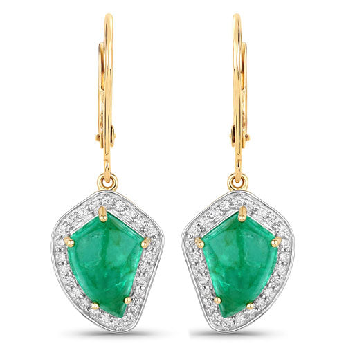 6.40 Carat Genuine Colombian Emerald and Diamond Earrings