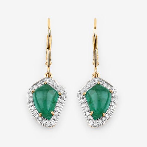 6.40 Carat Genuine Colombian Emerald and Diamond Earrings