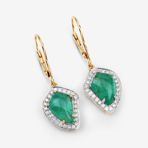 6.40 Carat Genuine Colombian Emerald and Diamond Earrings