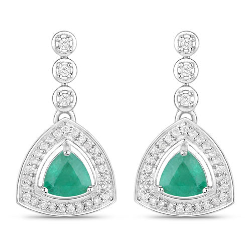 Pendientes de Esmeralda Zambiana y Diamante Blanco de 1.39 Quilates