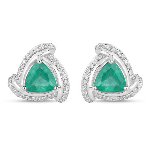 Boucles d'oreilles en or blanc 14K avec émeraudes zambiennes et diamants de 1,23 carat