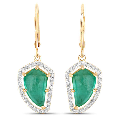 Boucles d'oreilles en or 14K avec émeraudes colombiennes et diamants de 7,56 carats