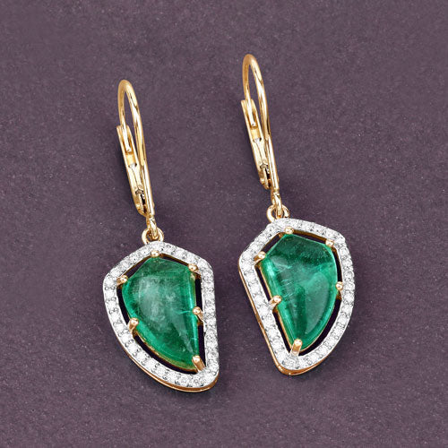 Boucles d'oreilles en or 14K avec émeraudes colombiennes et diamants de 7,56 carats