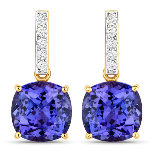 Boucles d'oreilles en tanzanite et diamants blancs de 5,64 carats en or 14K