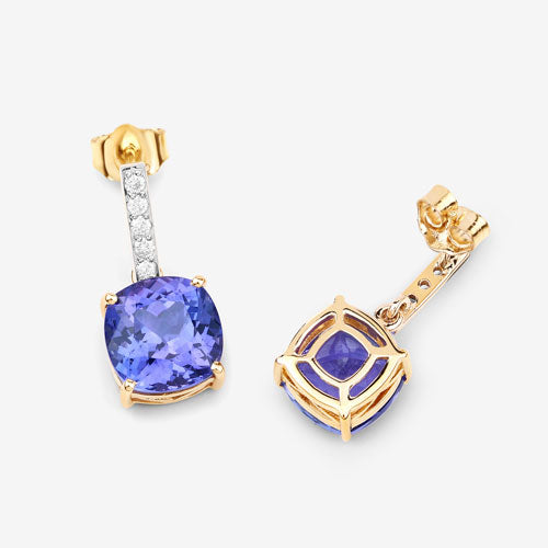 Boucles d'oreilles en tanzanite et diamants blancs de 5,64 carats en or 14K