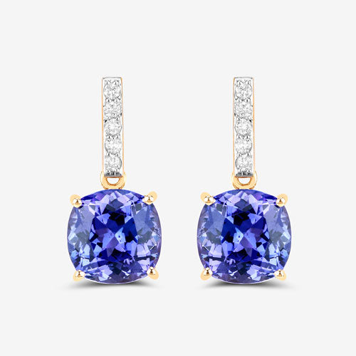 Boucles d'oreilles en tanzanite et diamants blancs de 5,64 carats en or 14K
