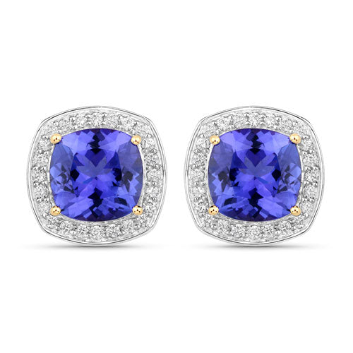 5.98 Carat Genuine Tanzanite and White Diamond Earrings in 14K Gold