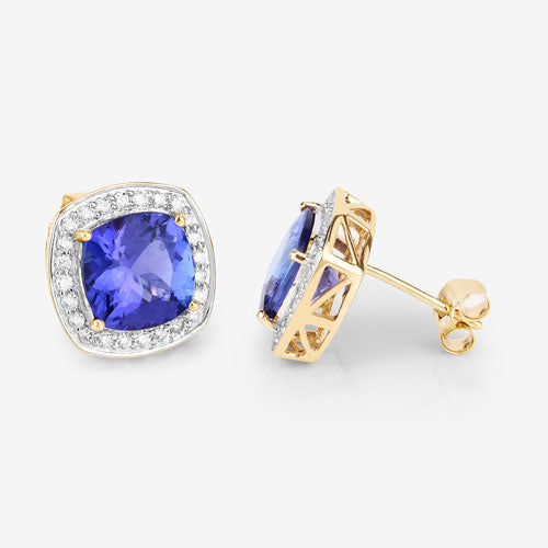 5.98 Carat Genuine Tanzanite and White Diamond Earrings in 14K Gold