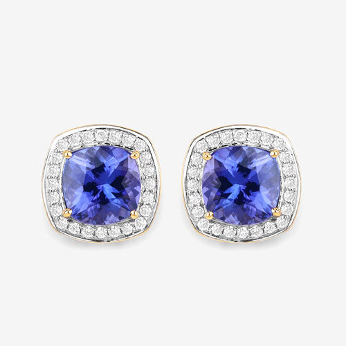 5.98 Carat Genuine Tanzanite and White Diamond Earrings in 14K Gold