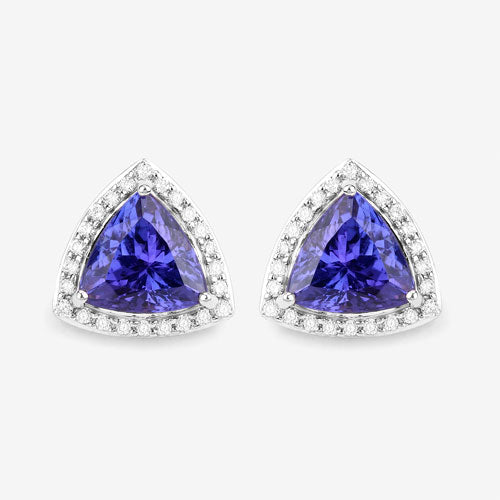4.62 Carat Genuine Tanzanite and White Diamond Earrings in 14K White Gold