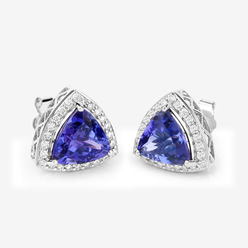 4.62 Carat Genuine Tanzanite and White Diamond Earrings in 14K White Gold