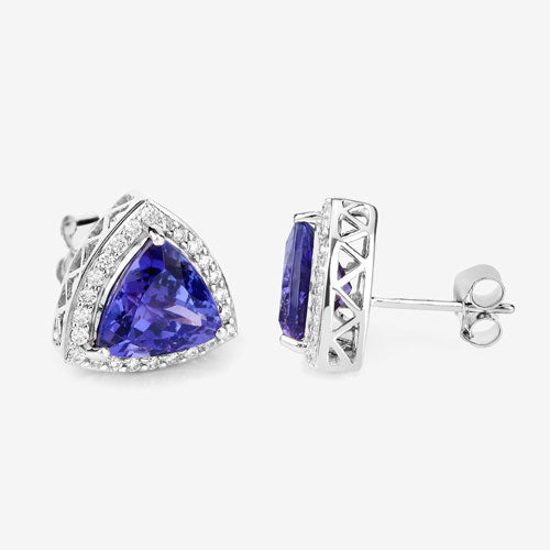 4.62 Carat Genuine Tanzanite and White Diamond Earrings in 14K White Gold